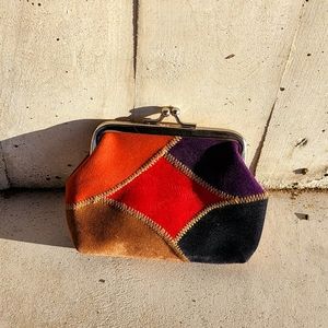 Vintage colorful suede patchwork coin purse